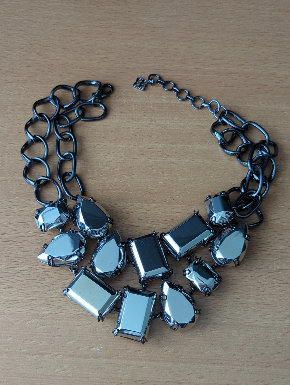 BCBG Gunmetal Crystal Statement Necklace